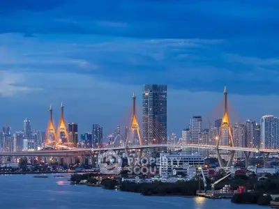 Stunning cityscape view with iconic bridge and skyline at dusk, perfect for urban living enthusiasts.