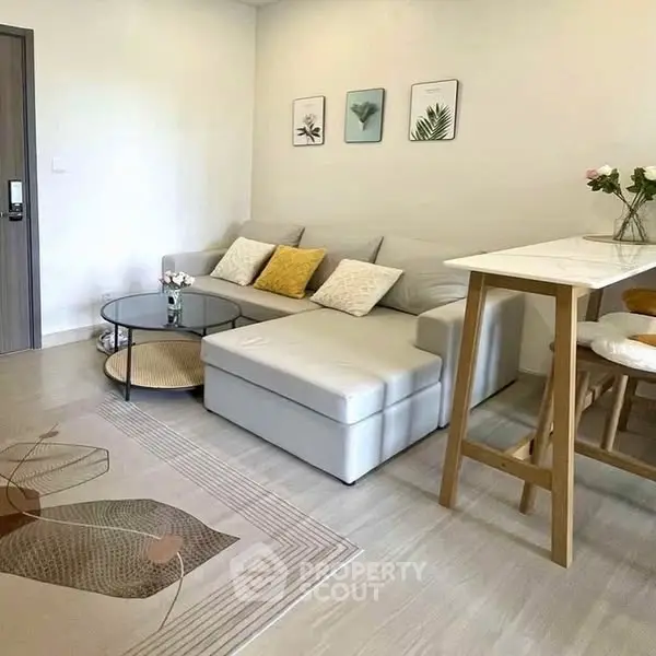 Modern living room with stylish decor and cozy seating area