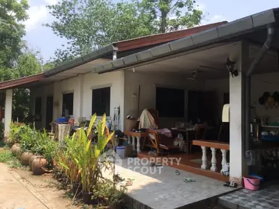 Charming single-story home with spacious outdoor patio and lush greenery, perfect for serene living.