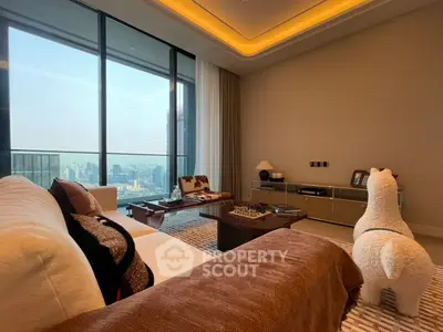 Luxurious living room with panoramic city view and elegant decor