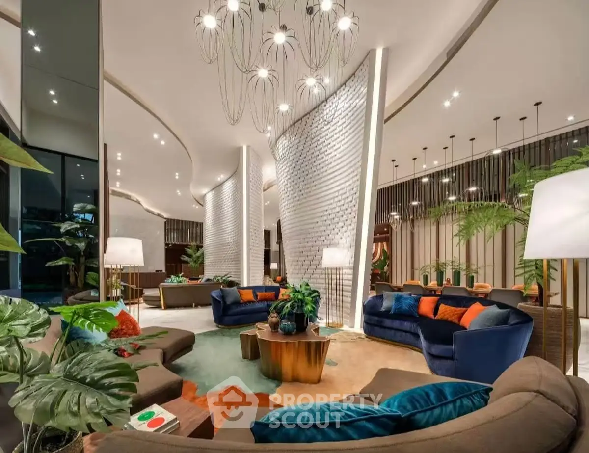 Luxurious modern living room with elegant lighting and stylish furniture