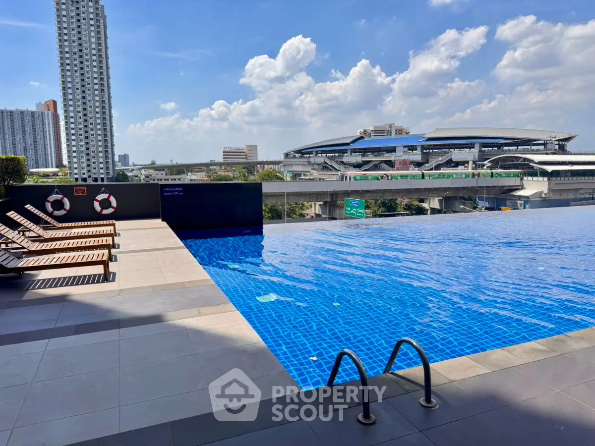 Luxurious rooftop infinity pool with stunning cityscape views and modern lounge chairs.