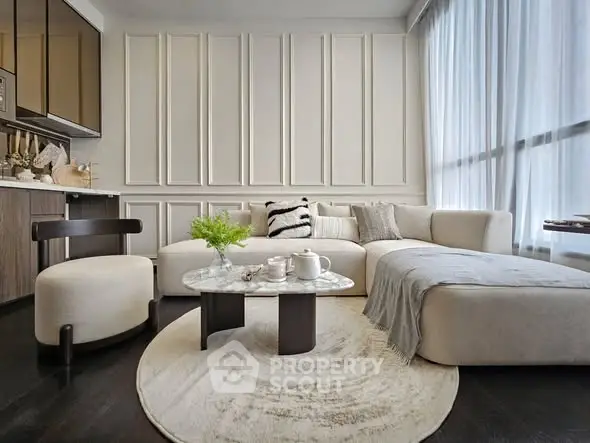 Elegant modern living room with cozy sectional sofa and stylish decor