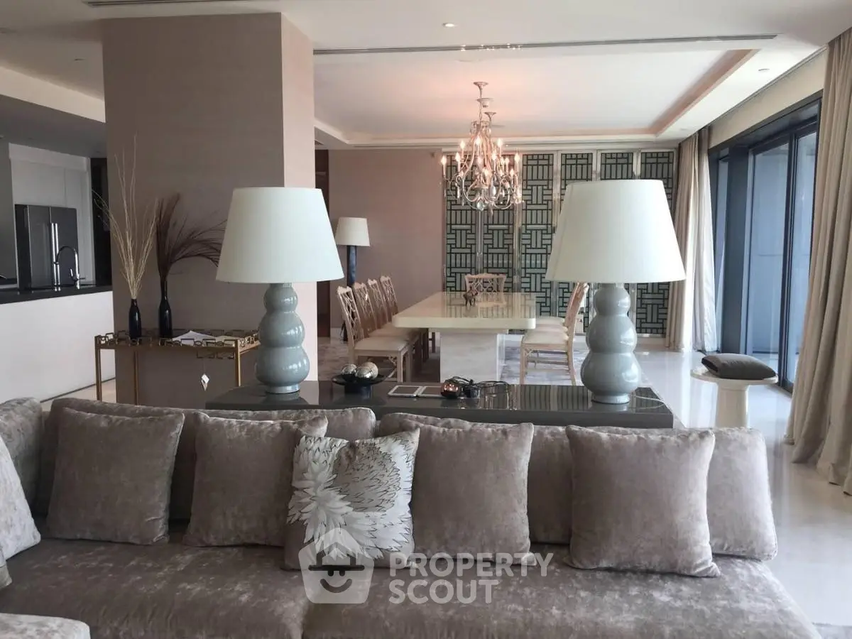 Luxurious living room with elegant decor and spacious dining area