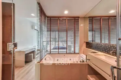 Luxurious bathroom with modern bathtub and stylish decor