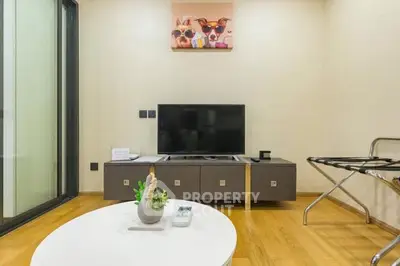 Modern living room with sleek TV setup and stylish decor