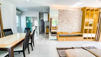 Spacious modern living room with elegant dining area and stylish decor