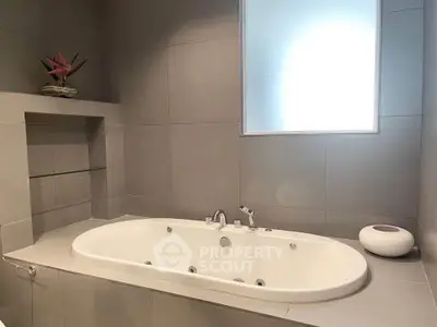 Luxurious bathroom with modern bathtub and elegant decor