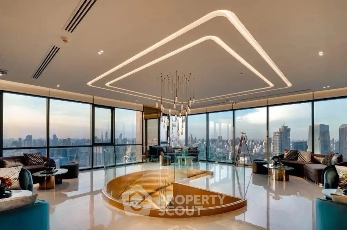Luxurious penthouse with panoramic city views and elegant modern design.