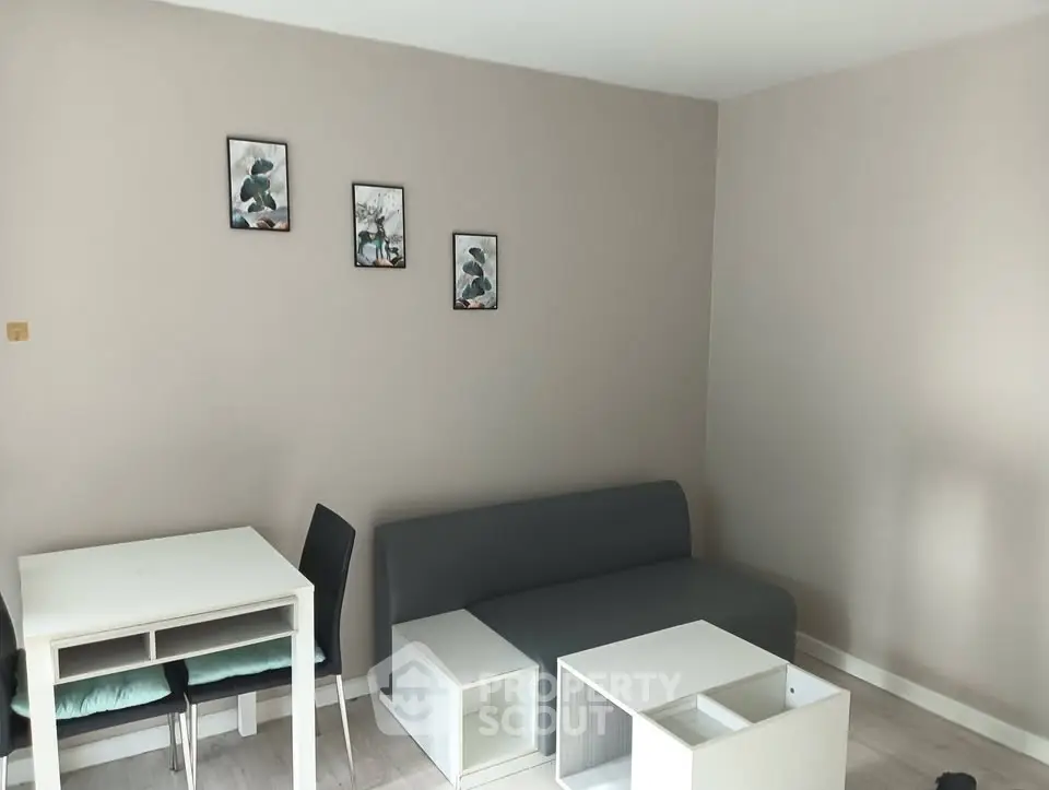 Modern minimalist living room with sleek furniture and stylish decor