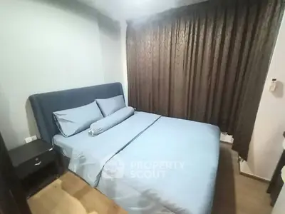 Cozy bedroom with elegant curtains and modern furnishings