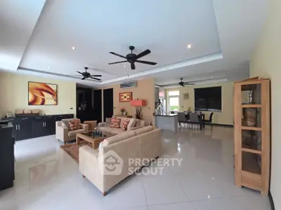 Spacious modern living room with elegant decor and open layout