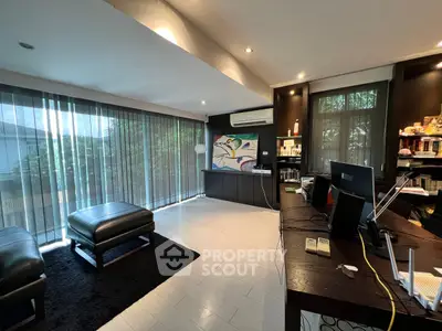 Spacious modern study room with large windows and stylish decor