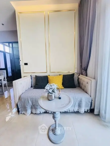 Elegant living room with cozy sofa and stylish decor