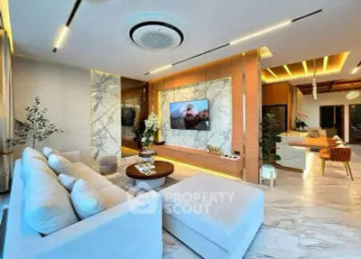 Luxurious modern living room with elegant decor and open layout