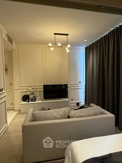 Modern living room with elegant decor and cozy seating area