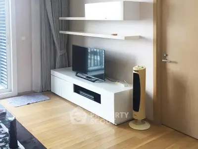 Modern living room with sleek TV stand and minimalist decor
