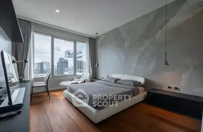 Luxurious modern bedroom with city view and stylish decor
