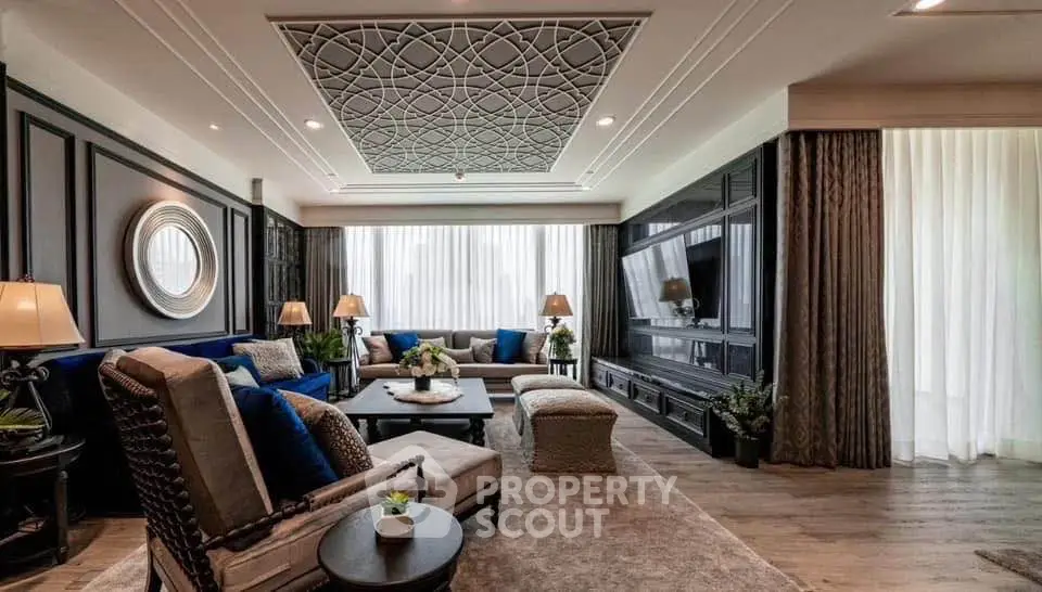 Luxurious living room with elegant decor and spacious seating area