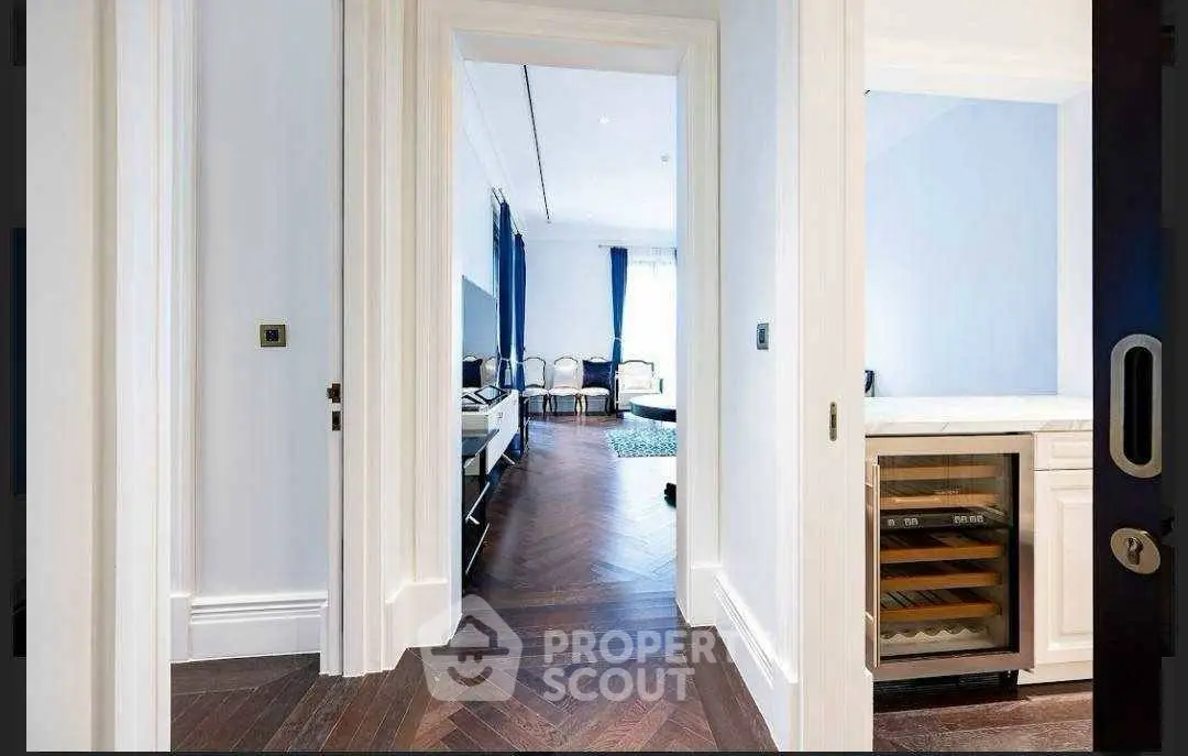 Luxurious interior with elegant hallway and stylish wine cooler