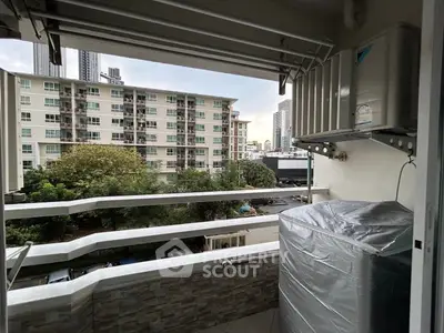 Charming balcony with city view and modern exterior design