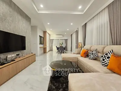 Luxurious modern living room with elegant decor and spacious layout