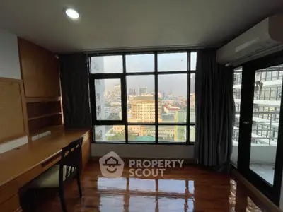 Spacious study room with stunning city view and large windows