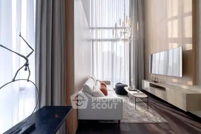 Luxurious modern living room with high ceilings and elegant decor