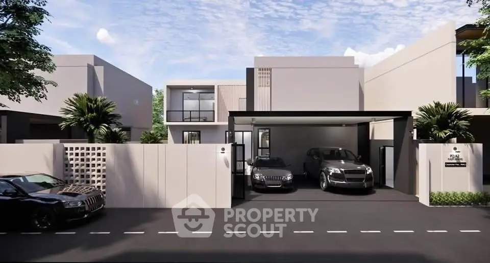 Modern luxury home exterior with sleek design and spacious driveway