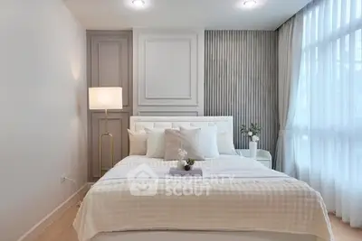 Elegant bedroom with modern decor and soft lighting