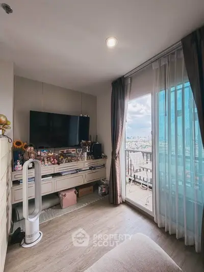 Cozy living room with balcony view and modern decor