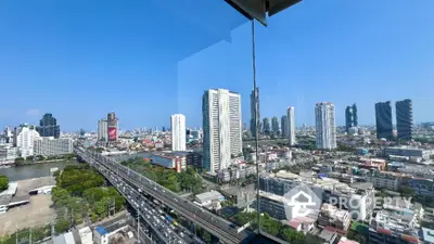 Stunning cityscape view from high-rise building with clear blue sky