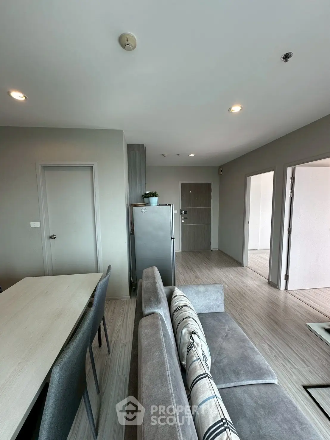 Modern living room with sleek furniture and open layout