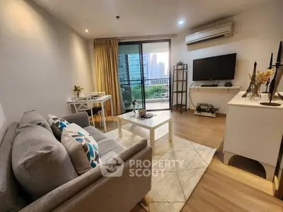 Modern living room with balcony view in urban apartment