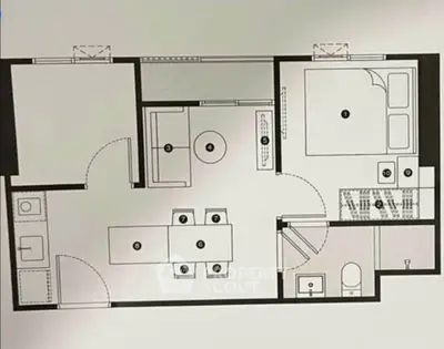 Modern apartment floor plan with open layout and efficient design.