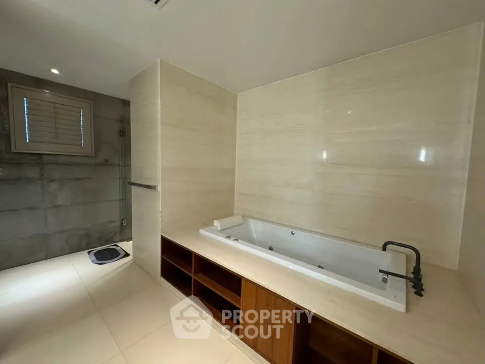 Luxurious bathroom with modern bathtub and sleek design