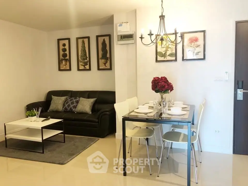 Stylish living room with modern dining area and elegant decor