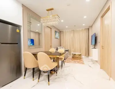 Luxurious modern living room with elegant dining area and stylish decor