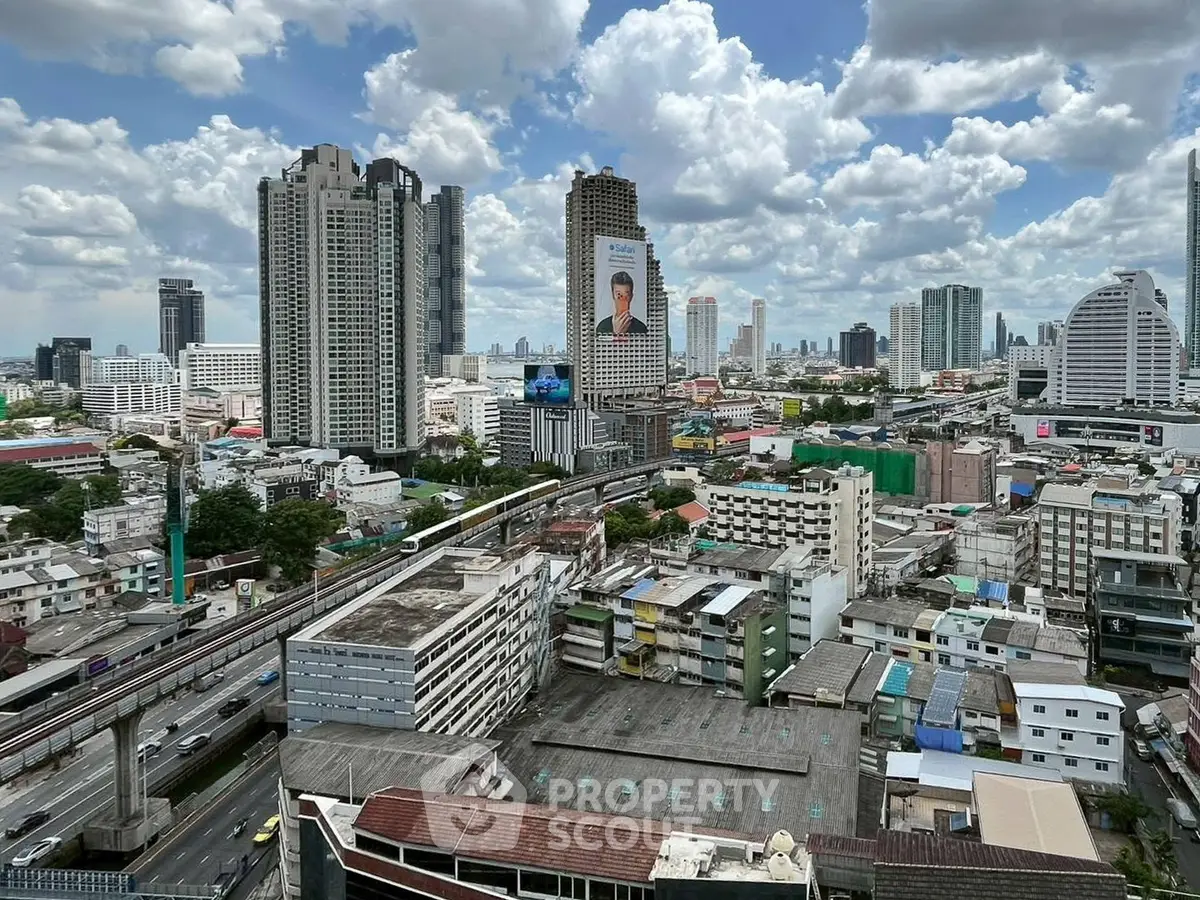 Stunning cityscape view showcasing modern skyscrapers and urban landscape under a vibrant sky.