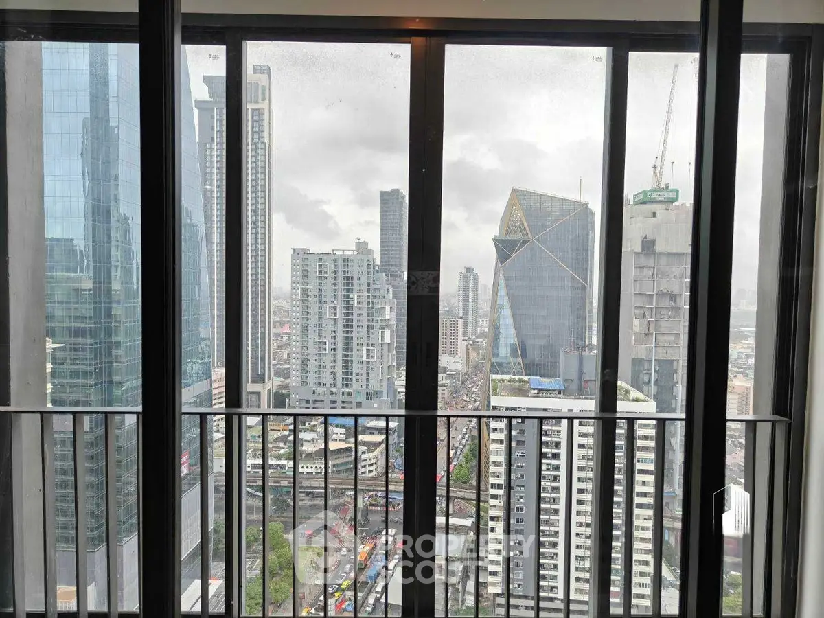 Stunning cityscape view from high-rise balcony with modern architecture