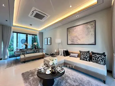 Luxurious modern living room with elegant decor and spacious dining area