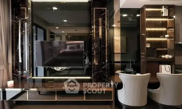 Luxurious modern living room with elegant decor and ambient lighting
