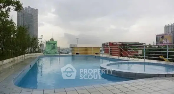 Stunning rooftop pool with city skyline views, perfect for relaxation and leisure.