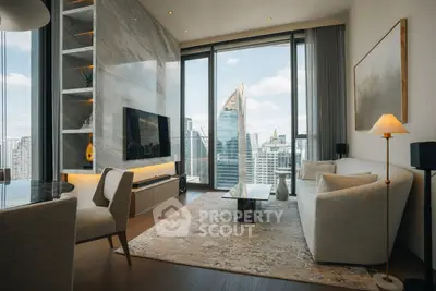 Luxurious high-rise living room with stunning city view and modern decor