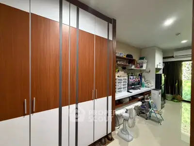 Spacious modern storage room with sleek cabinets and organized workspace