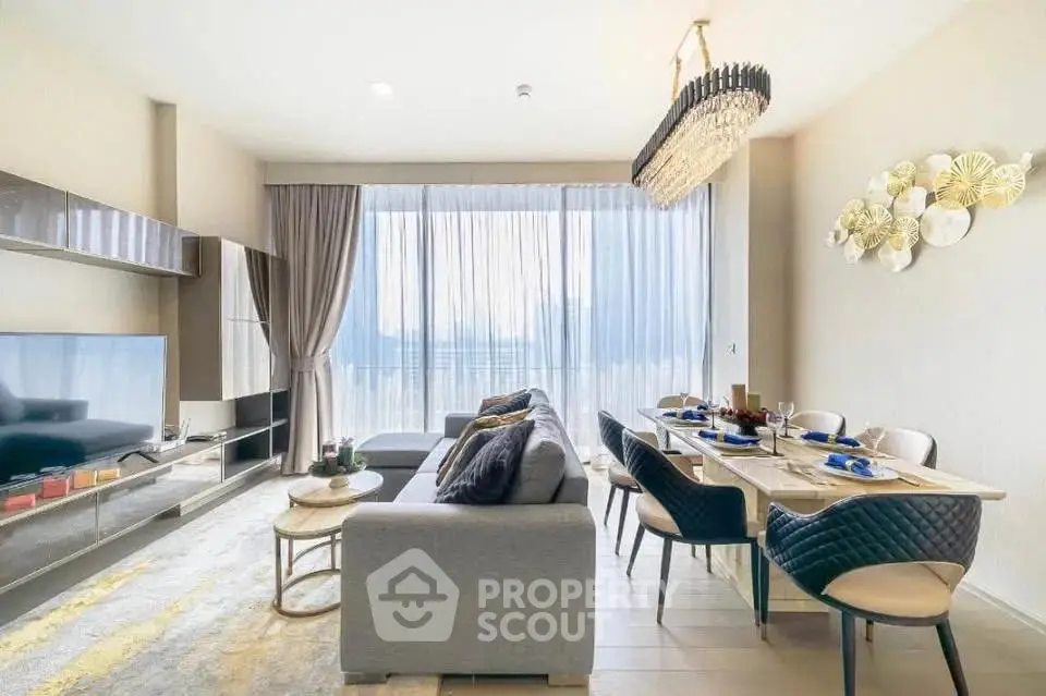 Luxurious modern living room with elegant dining area and stylish decor