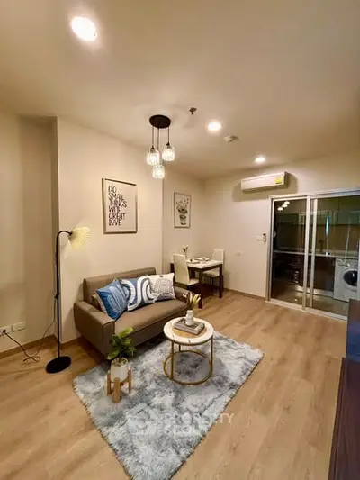 Modern living room with stylish decor and cozy seating area