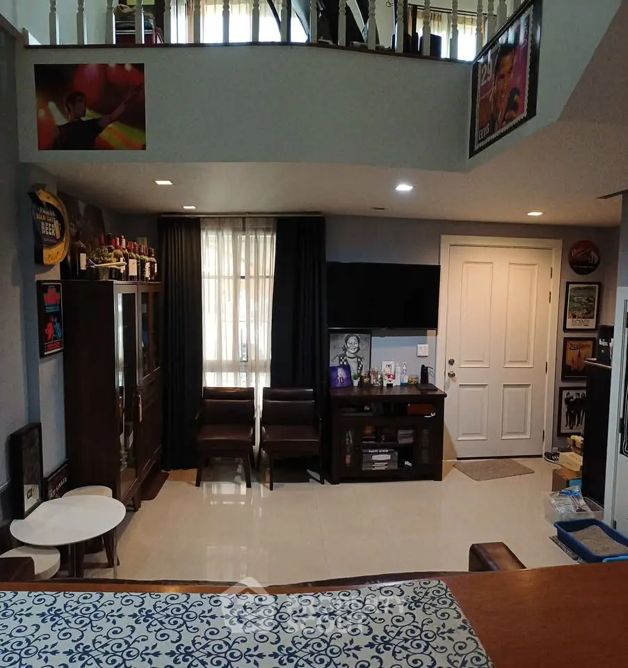 Stylish living room with modern decor and entertainment setup