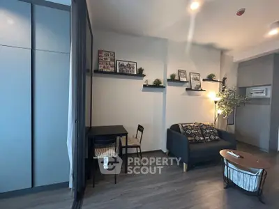 Modern living room with stylish decor and cozy seating area