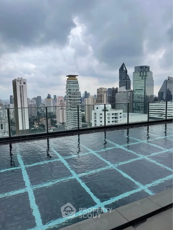 Stunning rooftop pool with breathtaking city skyline view, perfect for luxury urban living.